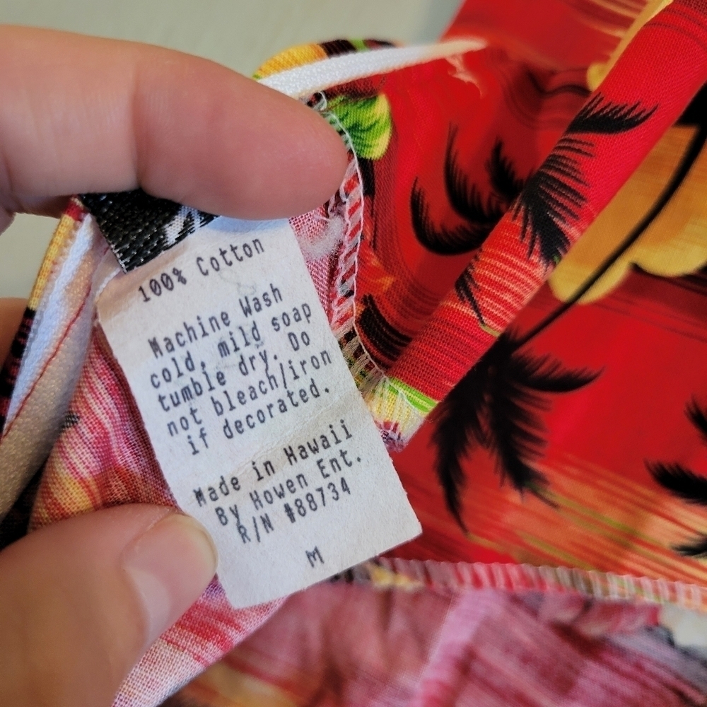 Vintage Kilani Red Yellow Orange Sunset Hawaiian Faux Wrap Dress - Picture 6 of 7